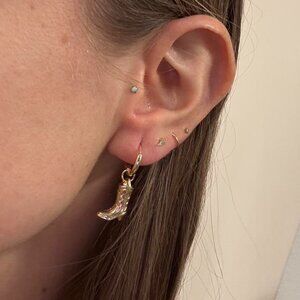 The Marla Delicate gold cowgirl boot hoops boots dainty cowboy huggie hoop earri